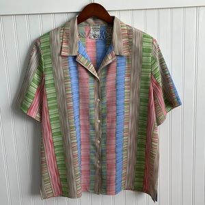 vintage crinkle texture short sleeve button-up top [0199]